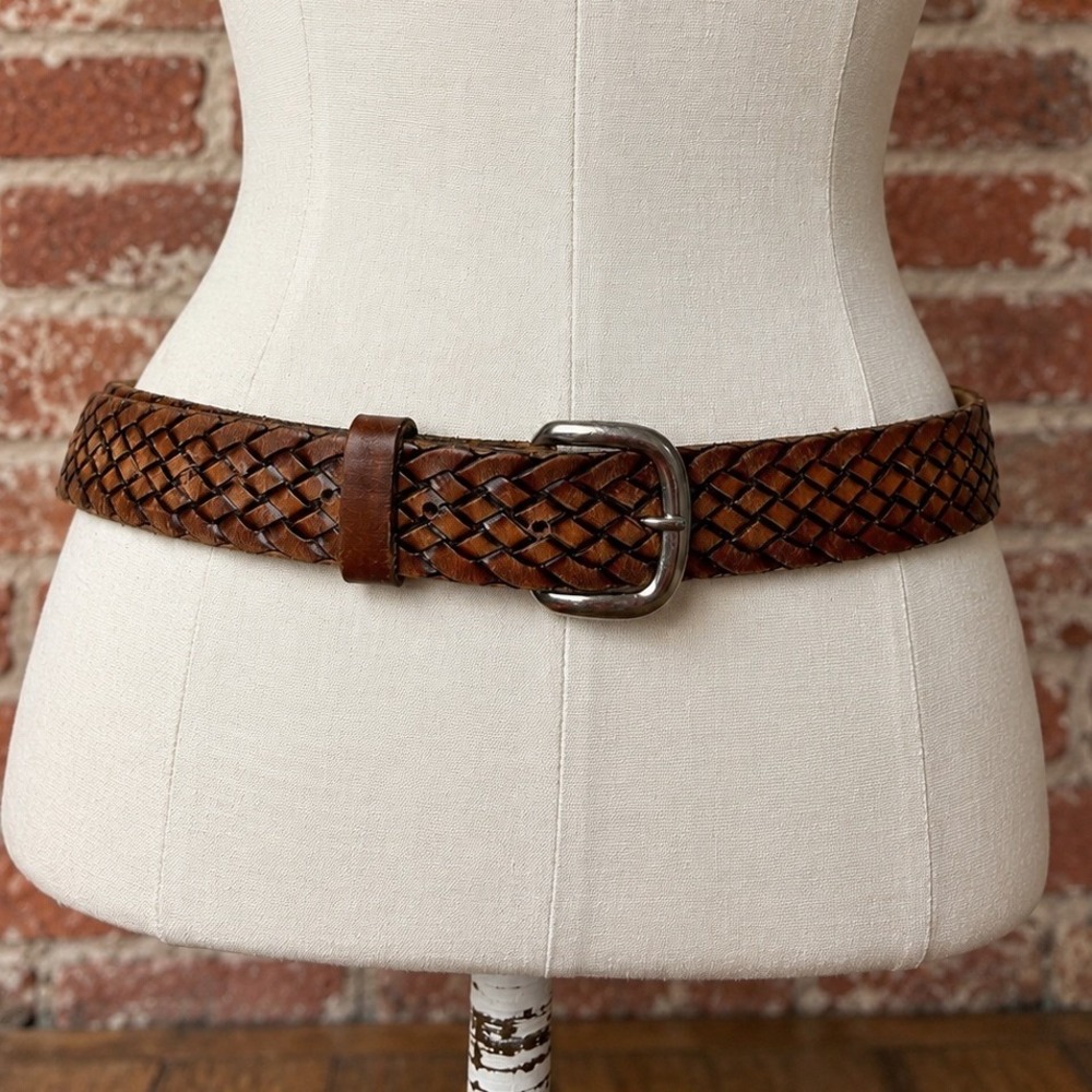 Vintage Genuine American Leather Woven Belt Brown Western Made in USA Size 46